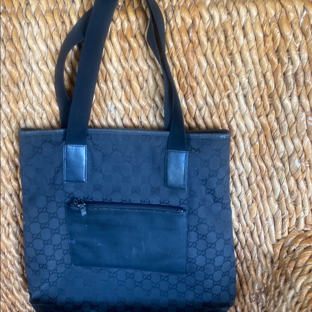 Gucci Black Patterned Tote with Front Pocket